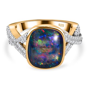 Boulder Opal Triplett und Zirkon Ring - 3,96 ct.