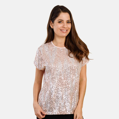 TAMSY - Pailletten Top, Größe 44, Blush Rosa