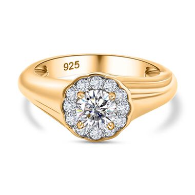 Moissanit Ring 925 Silber 750 Gelbgold Vermeil (Größe 17.00) ca. 0,63 ct