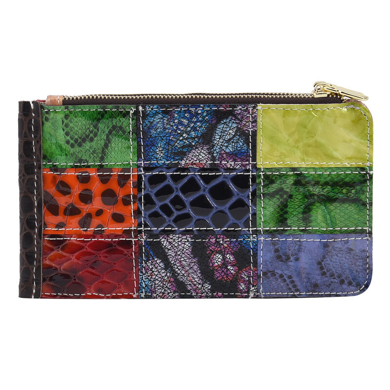 Chaos by Elsie: Patchwork Brieftasche aus 100% echtem Leder mit RFID Schutz, Leopardenmuster image number 0