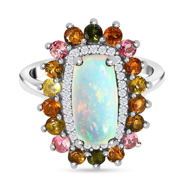 Natürlicher, äthiopischer Welo Opal, mehrfarbiger-Turmalin Ring, 925 Silber platiniert (Größe 20.00) ca. 3.61 ct image number 0