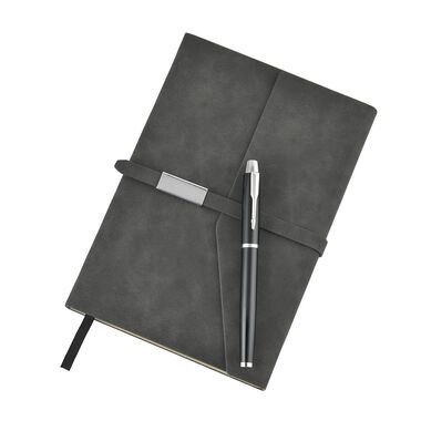Kunstleder Notizbuch und Kugelschreiber-Geschenkset, grau