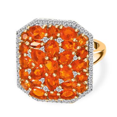 Salamanca Feueropal Ring, 925 Silber Gelbgold Vermeil, ca. 2.55 ct