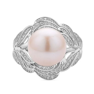 Weiße Edison Perle und weißer Zirkon-Ring - 0,84 ct.
