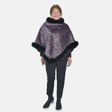 Kunstfell Poncho mit Leopardenmuster, rosa