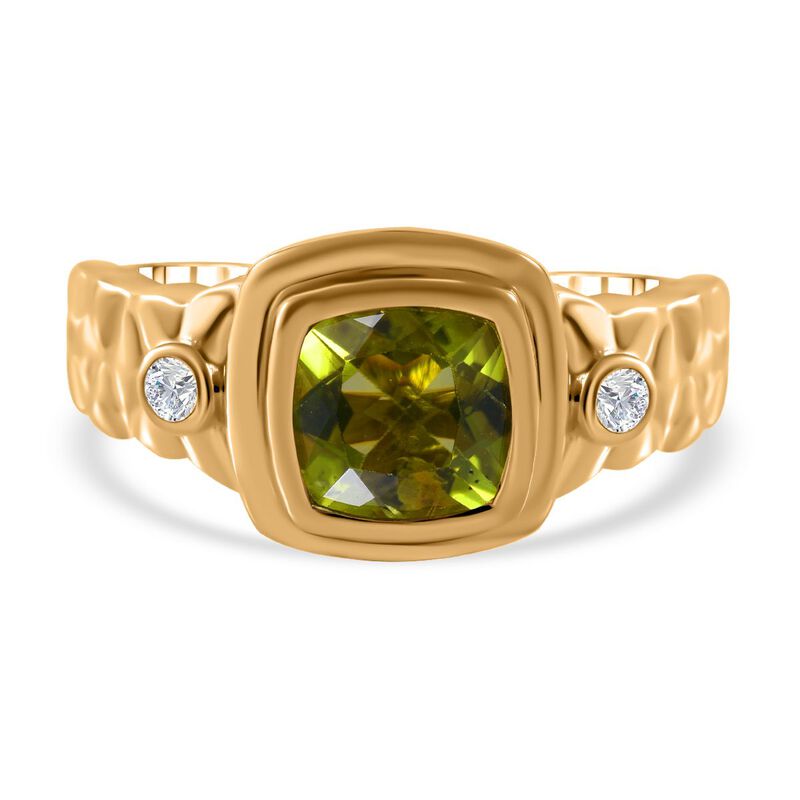 Natürlicher Peridot, weißer Zirkon Ring, 925 Silber vergoldet (Größe 20.00) ca. 2.55 ct image number 0