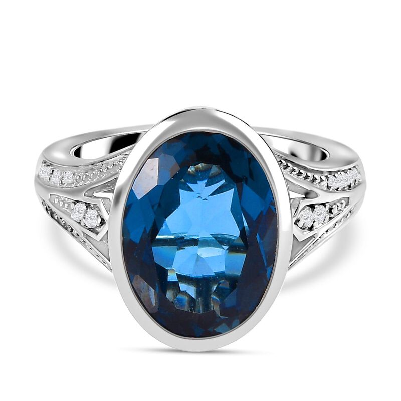 London Blau Topas und weißer Zirkon Ring, 925 Silber platiniert (Größe 19.00) ca. 8.63 ct image number 0