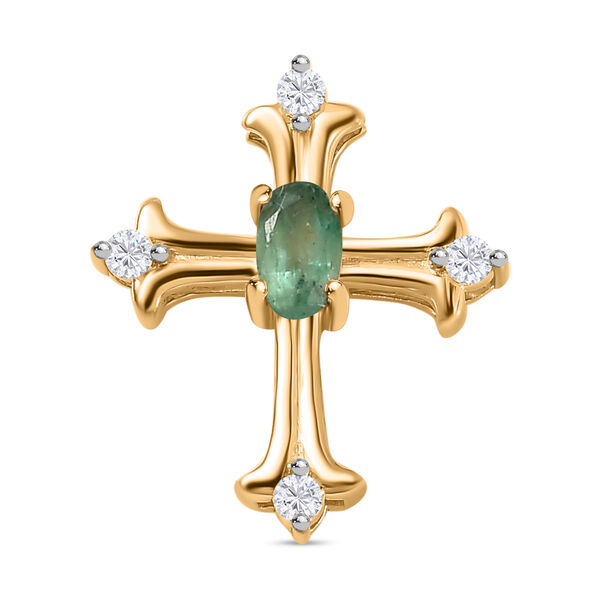 AA Smaragd und Moissanit Kreuz Anhänger - 0,34 ct. image number 0