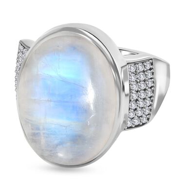 Premium Regenbogen Mondstein und Zirkon Ring - 12,69 ct.