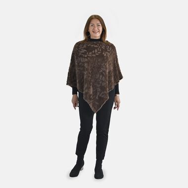 Kunstfell Poncho mit Blattmuster, Dunkelbraun