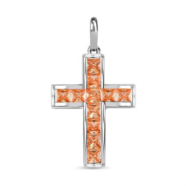 Champagner Zirkonia Kreuz Anhänger 925 Silber ca. 2.76 ct