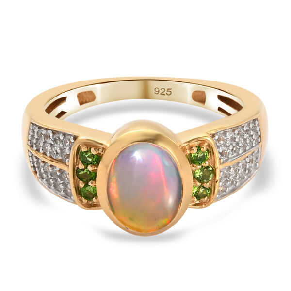 Natürlicher Äthiopischer Opal und Natürlicher Chromdiopsid Ring 925 Silber vergoldet  ca. 1,13 ct image number 1