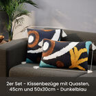 2er Set - Kissenbezüge mit Quasten, 45cm und 50x30cm - Dunkelblau image number 1