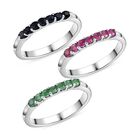 3er Set - Kanchanaburi blauer Saphir, Socoto Smaragd und afrikanischer Rubin-Half-Eternity-Ring in Silberton, 1,02 ct image number 5