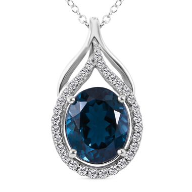 London Blau Topas und weißer Zirkon Anhänger mit Kette, 925 Silber ca. 6.02 ct