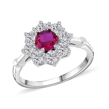 Roter Zirkonia, Weißer Zirkonia Ring, 925 Silber rhodiniert (Größe 17.00)