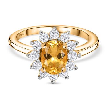 AA Premium Brasilianischer Heliodor, Weißer Zirkon Ring 925 Silber 750 Gelbgold Vermeil (Größe 17.00) ca. 1,97 ct