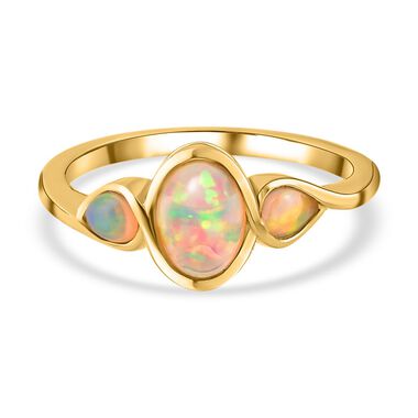 Natürlicher, äthiopischer Welo Opal Ring, 925 Silber vergoldet (Größe 20.00) ca. 0.75 ct