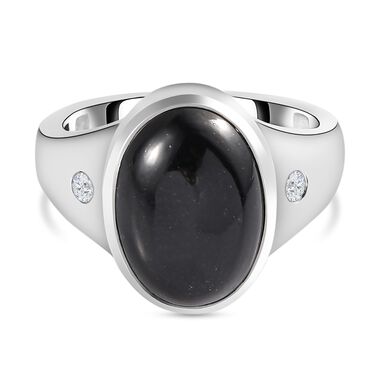 Schwarzer Turmalin und Moissanit Ring, 925 Silber platiniert, ca. 6,28 ct