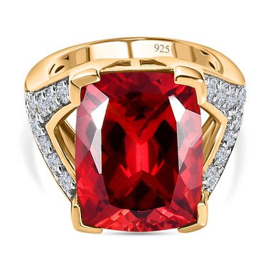 Lab Created Padparadscha-Saphir, Weißer Zirkon Ringe 925 Silber Gelbgold Vermeil (Größe 18.00) ca. 15.86 ct