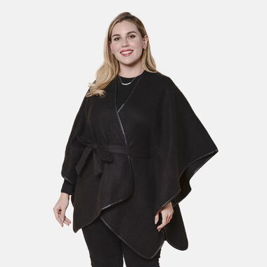 LA MAREY - Warm und Weich, Designer Kimono mit Gürtel, Schwarz