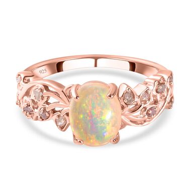 Natürlicher, äthiopischer Welo Opal und rosa Diamant-Ring - 1,44 ct.