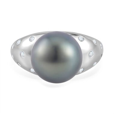 12-13mm Tahiti Perle und Zirkon Ring - 0,26 ct.