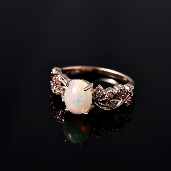 Natürlicher, äthiopischer Welo Opal und rosa Diamant-Ring - 1,44 ct. image number 1