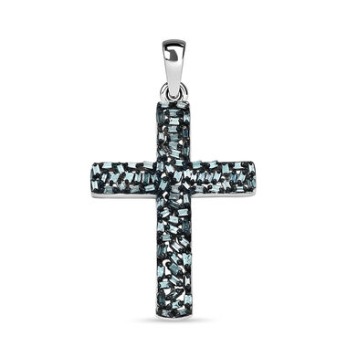 Blauer Diamant Kreuz Anhänger, 925 Silber platiniert ca. 0.50 ct