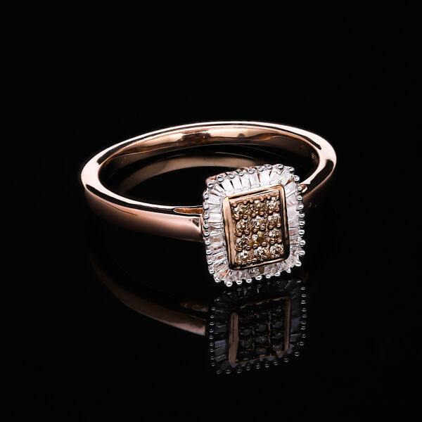 Natürlicher Champagner Diamant und weißer Diamant Ring, 925 Silber Roségold Vermeil (Größe 20.00) ca. 0.33 ct image number 1