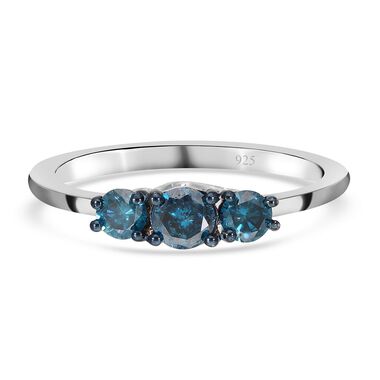 Blauer Diamant-Ring, 925 Silber platiniert  ca. 0,50 ct