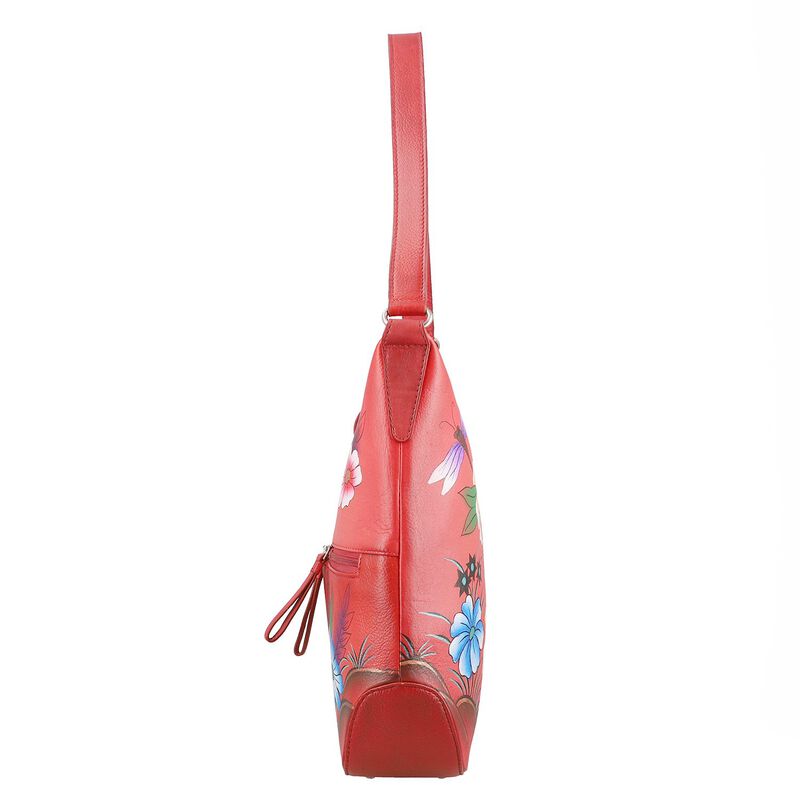 SUKRITI - handbemalte Handtasche aus echtem Leder mit RFID Schutz, Libelle  Rot