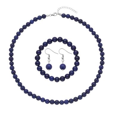 3er Set, Lapislazuli Halskette, Armband und Ohrringe, Edelstahl ca. 287.00 ct