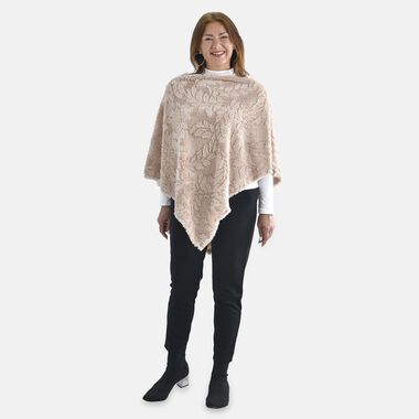 Kunstfell Poncho mit Blattmuster, beige