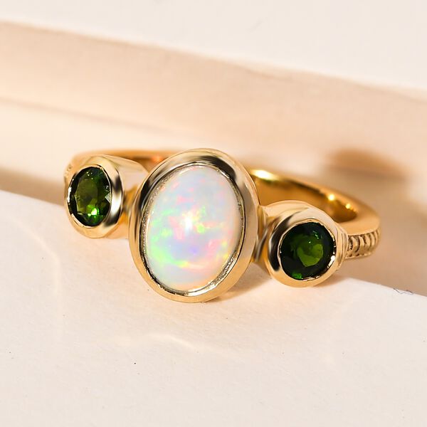 Natürlicher, äthiopischer Opal und Chromdiopsid-Ring, 925 Silber vergoldet  ca. 1,38 ct image number 1