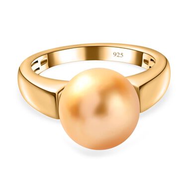 AA Goldene Südsee Perle Ring (11 mm), 925 Silber Gelbgold Vermeil (Größe 16.00)