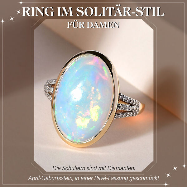 AAAA natürlicher, äthiopischer Welo Opal und Diamant-Ring in 585 Gelbgold - 8,18 ct. image number 1