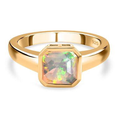 Natürlicher, äthiopischer Opal Solitär-Ring, 925 Silber Gelbgold Vermeil  ca. 0,94 ct