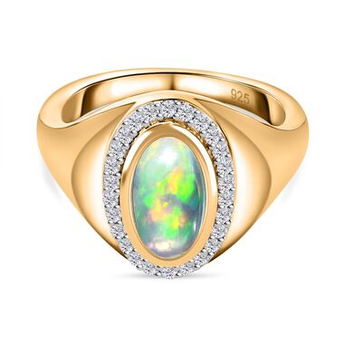 Natürlicher, äthiopischer Welo Opal und Zirkon-Ring - 1,20 ct.