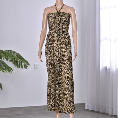 Halsausschnitt Jumpsuit, braun mit Leopardenmuster