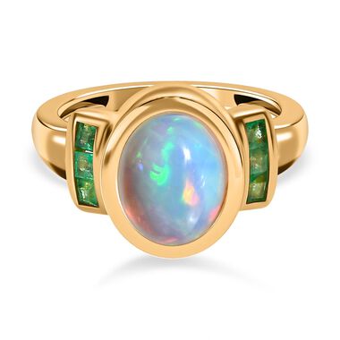 Natürlicher, äthiopischer Welo Opal und Kagem sambischer Smaragd-Ring - 2,05 ct.