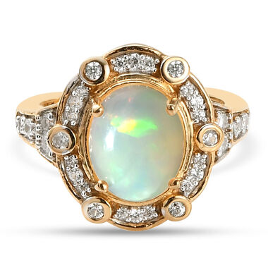 Natürlicher, äthiopischer Opal und Zirkon-Ring, 925 Silber Gelbgold Vermeil  ca. 2,01 ct