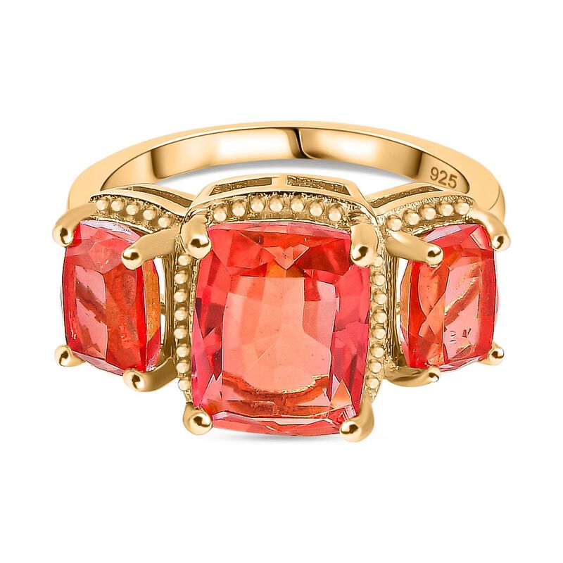 Padparadscha Quarz Triplette Ring 925 Silber 750 Gelbgold Vermeil (Größe 17.00) ca. 5,83 ct image number 0