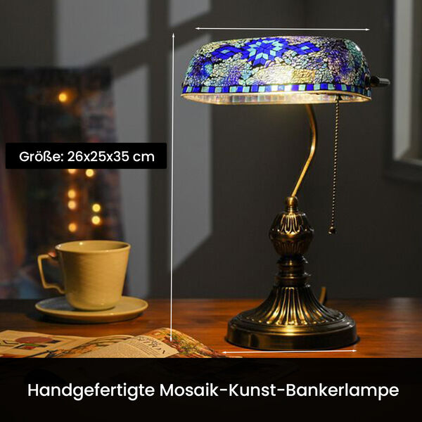 Handgefertigte Mosaik Kunst Bankerlampe, saphirblau Glühbirne nicht enthalten image number 1