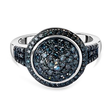 Blauer Diamant Ring, 925 Silber platiniert, (Größe 20.00), ca. 0.75 ct