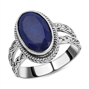 Royal Bali - Lapislazuli-Ring, 925 Silber Schwarz oxidiert (Größe 16.00) ca. 6.31 ct