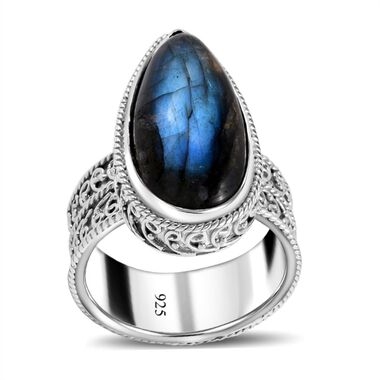 Royal Bali - Labradorit-Ring, 925 Silber Schwarz oxidiert  ca. 15,10 ct