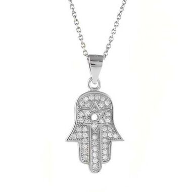 AAA Zirkonia Hamsa-Anhänger mit Kette, 925 Silber rhodiniert ca. 0.50 ct