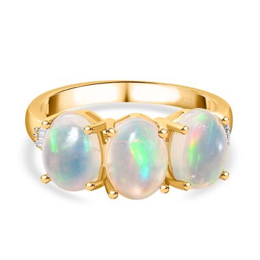 AA Natürlicher, äthiopischer Welo Opal, Weißer Diamant Ring 925 Silber 750 Gelbgold Vermeil (Größe 17.00) ca. 2,34 ct