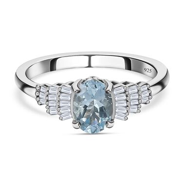 Espirito Santo Aquamarin und weißer Diamant Ring, 925 Silber platiniert, ca. 0,84 ct